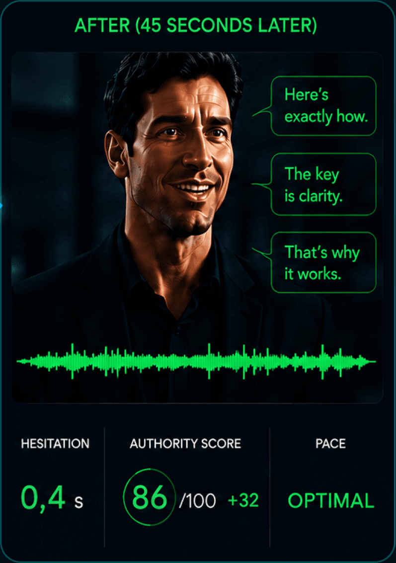 After 45 seconds: improved confidence, authority, and pace