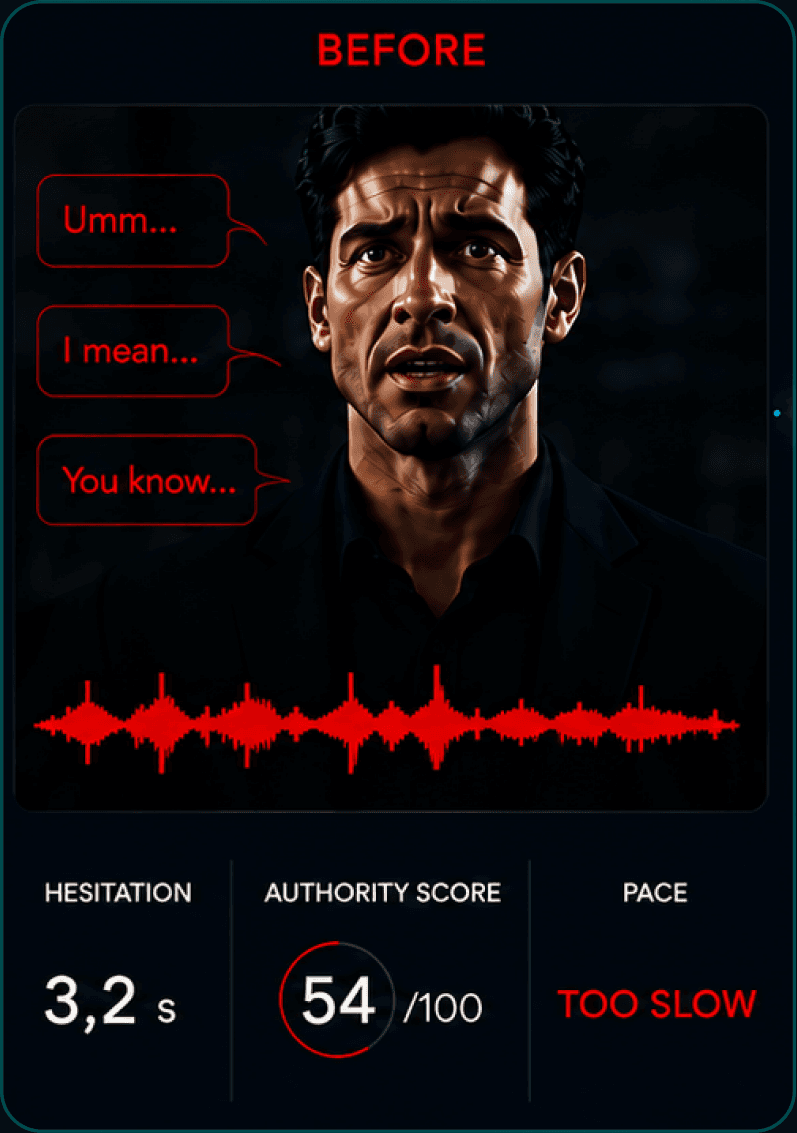 Before: hesitation, low authority score, slow pace